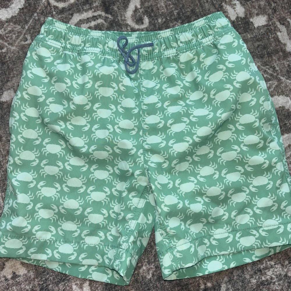 Jcrew Crew Cuts Boys Drawstring Swimsuit Lined Green Crabs- Size 6